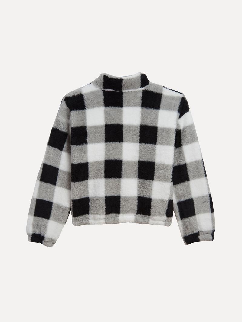 Lány Tommy Hilfiger Little Check Popover Fleece Pulóverek Fehér Fekete | HU 1883DFM